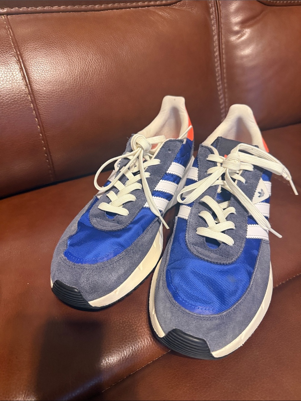 adidas Blue, Gray & Cream Retro Runner Sneakers